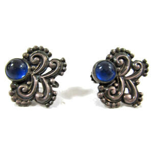 Vintage Margot de Taxco Sterling Silver and Cobalt Blue Earring Set